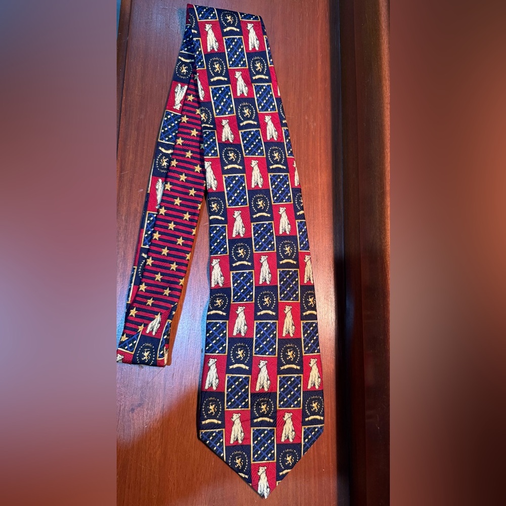 TOMMY HILFIGER Neck Tie Scottie Dog w/ Logo‎ and Stars 100% Silk Tie